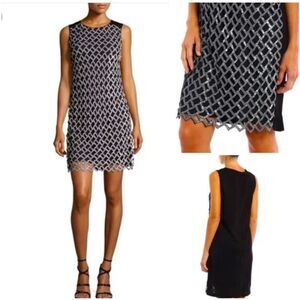 DVF Diane Von Furstenberg Joylyn Embellished Sequin Shift Dress Black/Silver Siz